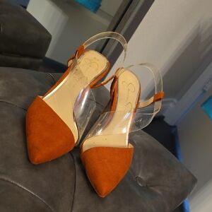 Suede Pointed-Toe Slingback Heels in Rust - Jessica Simpson